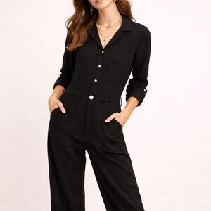 Olympia Etal Linen Button Down Jumpsuit Size S | Minimalist Coastal Utility Core